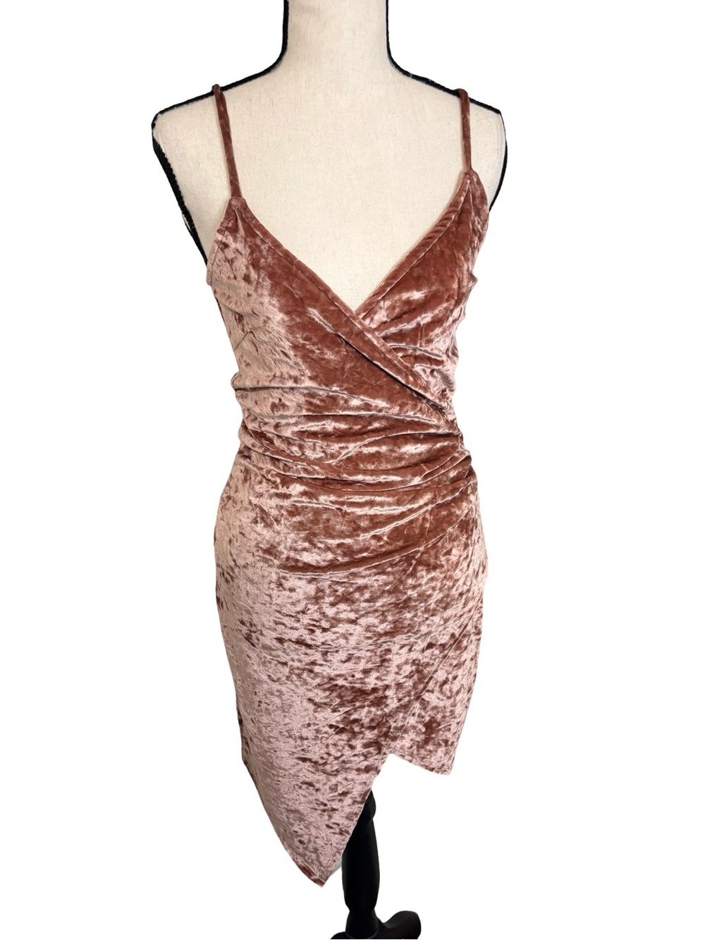 REVAMPED Mauve Crushed Velvet Bodycon Asymmetrical Party Dress Medium Y2K Pink